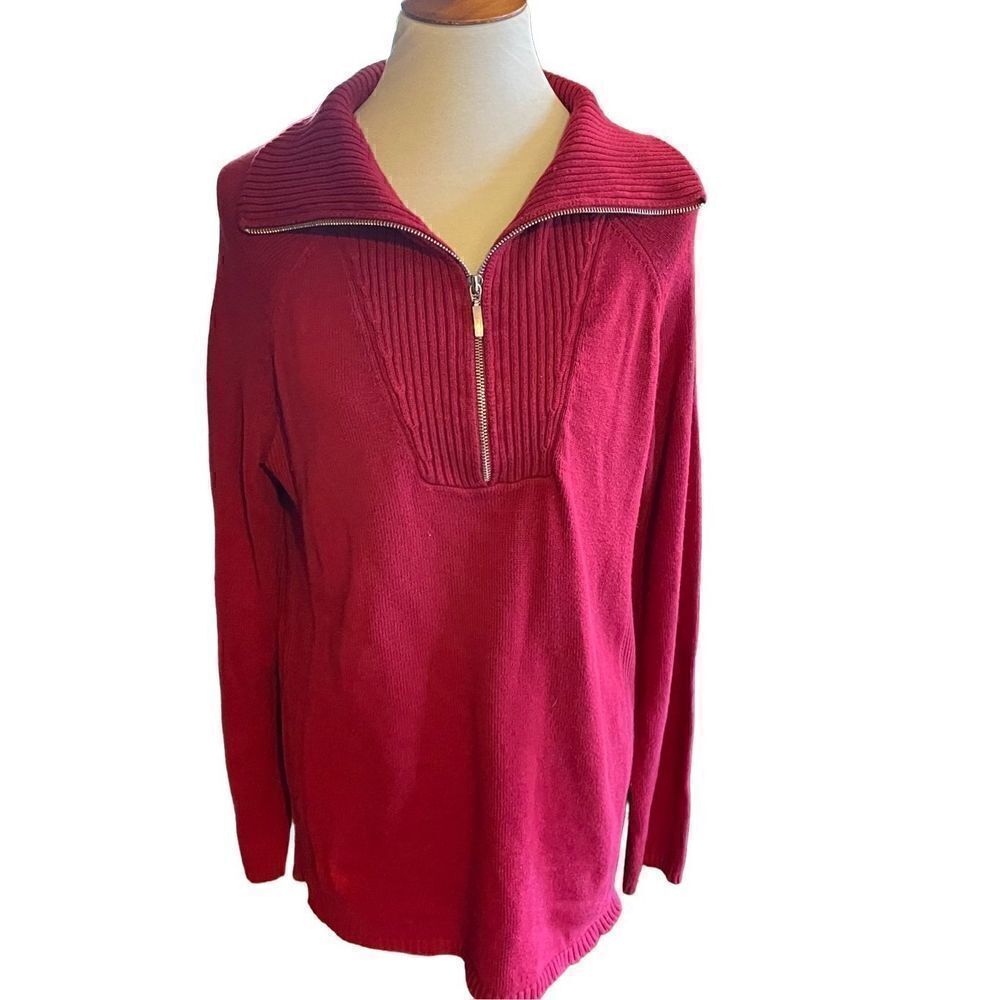 Eddie Bauer Red Half Zip Long Sleeve Sweater XL - Picture 2 of 11